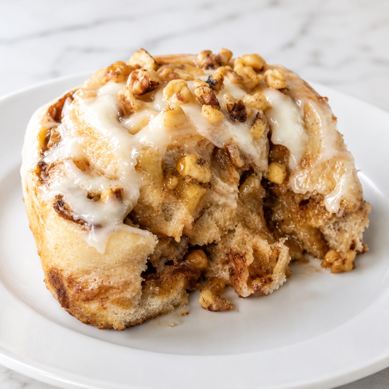 Brown butter Banana bread cinnamon roll with walnuts
